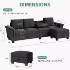 Canapé d'angle modulable Celebalcony, Canapé en L convertible avec rangement, Canapé modulable avec pouf de rangement pour salon, appartement, bureau