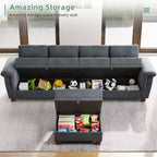 Canapé d'angle modulable Celebalcony, Canapé en L convertible avec rangement, Canapé modulable avec pouf de rangement pour salon, appartement, bureau