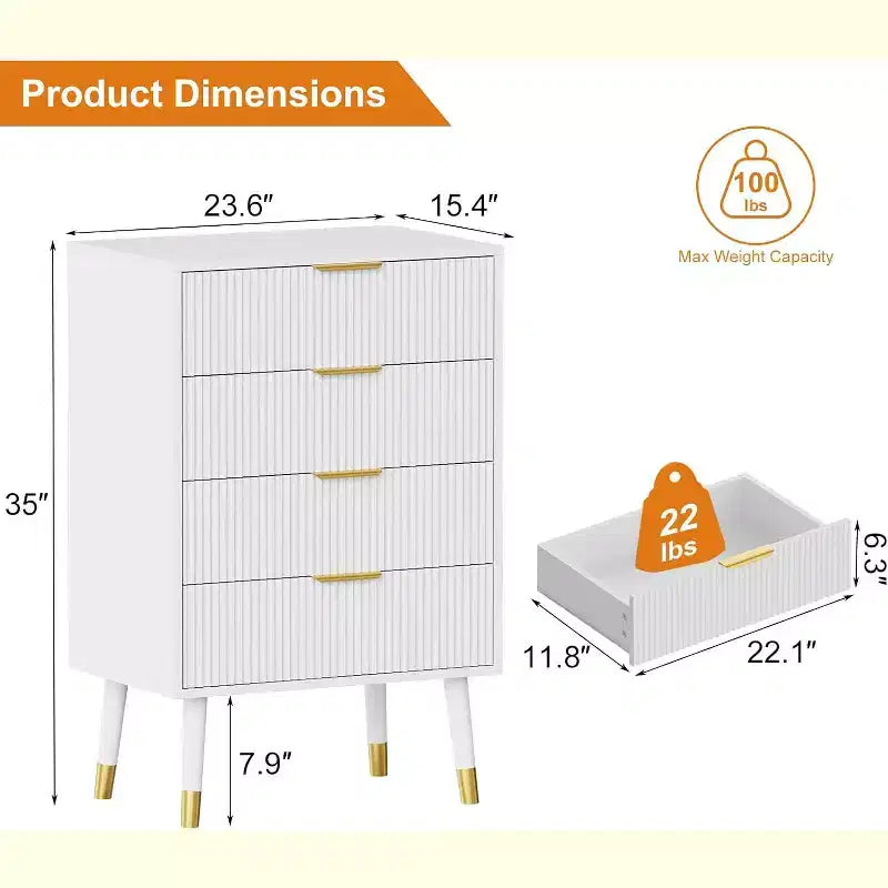 COZONY Commode cannelée à 4 tiroirs, Meuble de rangement moderne en bois, Organisateur de commode de chambre à coucher 2 pièces avec 2 colis expédiés