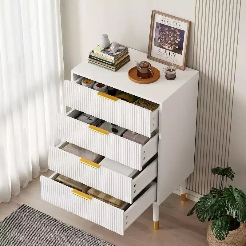 COZONY Commode cannelée à 4 tiroirs, Meuble de rangement moderne en bois, Organisateur de commode de chambre à coucher 2 pièces avec 2 colis expédiés
