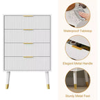 COZONY Commode cannelée à 4 tiroirs, Meuble de rangement moderne en bois, Organisateur de commode de chambre à coucher 2 pièces avec 2 colis expédiés