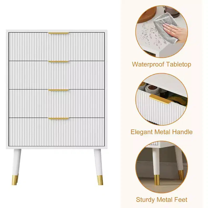 COZONY Commode cannelée à 4 tiroirs, Meuble de rangement moderne en bois, Organisateur de commode de chambre à coucher 2 pièces avec 2 colis expédiés