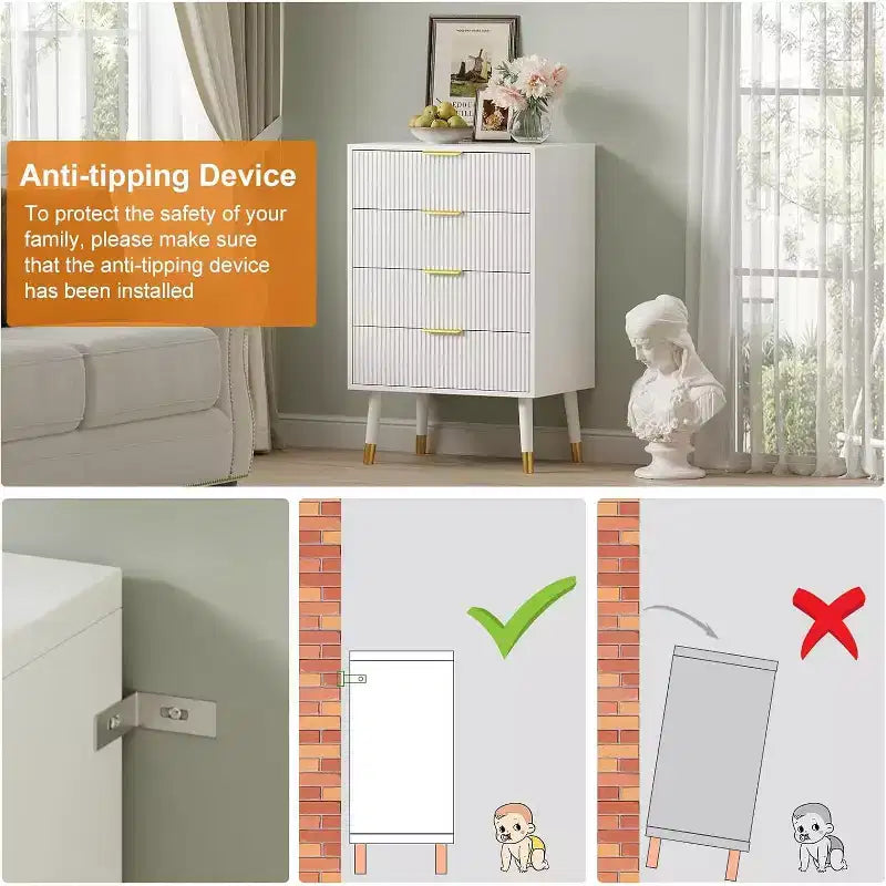 COZONY Commode cannelée à 4 tiroirs, Meuble de rangement moderne en bois, Organisateur de commode de chambre à coucher 2 pièces avec 2 colis expédiés