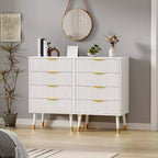 COZONY Commode cannelée à 4 tiroirs, Meuble de rangement moderne en bois, Organisateur de commode de chambre à coucher 2 pièces avec 2 colis expédiés