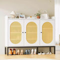 TruAIR White 6-Tier Shoe Cabinet with 3 Rattan Doors (46.1W x 13.9D x 28.7H) - Freestanding Entryway & Living Room Organizer