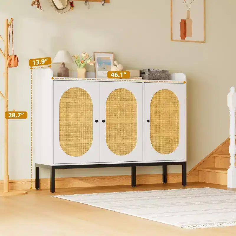 Meuble à chaussures TruAIR blanc à 6 niveaux avec 3 portes en rotin (46,1L x 13,9P x 28,7H) - Organiseur autoportant pour entrée et salon