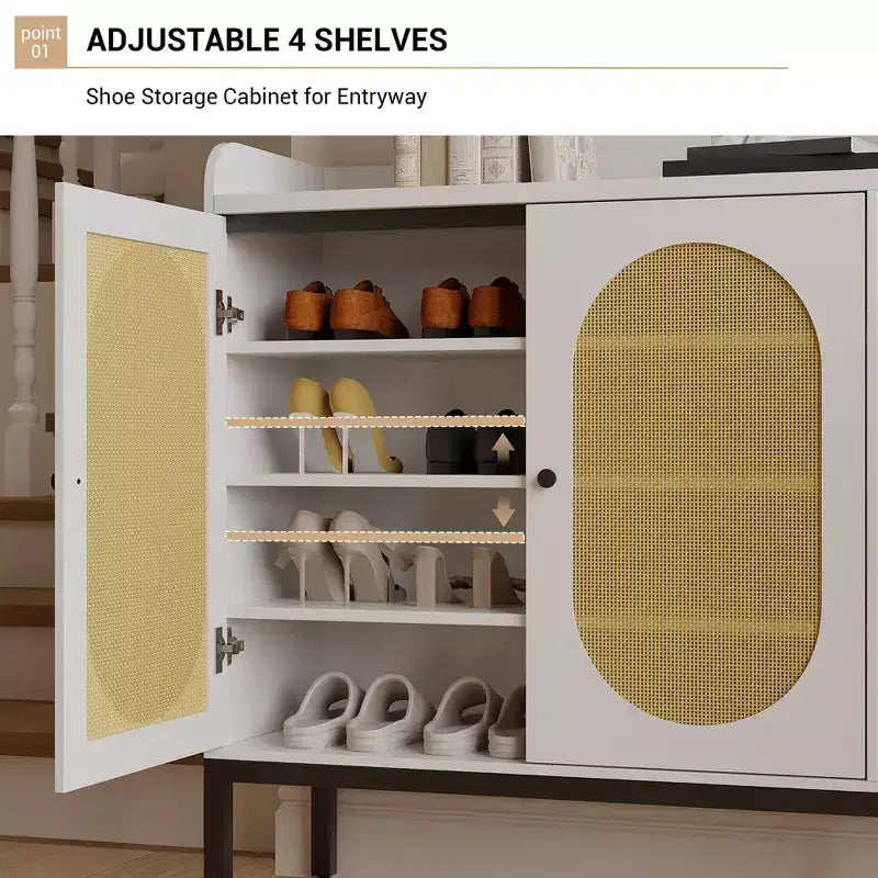 Meuble à chaussures TruAIR blanc à 6 niveaux avec 3 portes en rotin (46,1L x 13,9P x 28,7H) - Organiseur autoportant pour entrée et salon