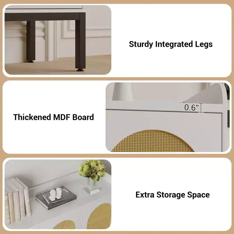 Meuble à chaussures TruAIR blanc à 6 niveaux avec 3 portes en rotin (46,1L x 13,9P x 28,7H) - Organiseur autoportant pour entrée et salon