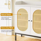 Meuble à chaussures TruAIR blanc à 6 niveaux avec 3 portes en rotin (46,1L x 13,9P x 28,7H) - Organiseur autoportant pour entrée et salon