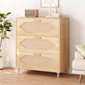 COZONY 3 Drawer Rattan Dresser, Rustic Oak Wood Chest of Drawers with Woven Fronts, Modern Storage Cabinet for Bedroom, Living Room, or Entryway