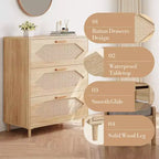 Commode 3 tiroirs en rotin COZONY, commode en chêne rustique avec façades tissées, meuble de rangement moderne pour chambre, salon ou entrée