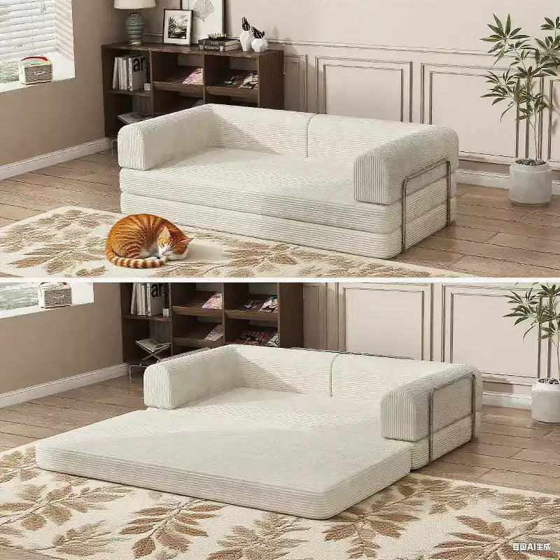 Convertible Sleeper Sofa Bed, Sleeper Sofa Corduroy Fabric High-Density Sponge, Modular Sofa Bed for Living Room Lounge Studio