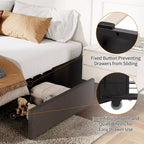 COZONY Cadre de lit avec 3 tiroirs de rangement, lit plateforme rembourré en tissu avec lattes en bois, aucun sommier tapissier requis, montage facile, gris