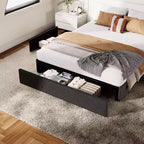 COZONY Cadre de lit avec 3 tiroirs de rangement, lit plateforme rembourré en tissu avec lattes en bois, aucun sommier tapissier requis, montage facile, gris