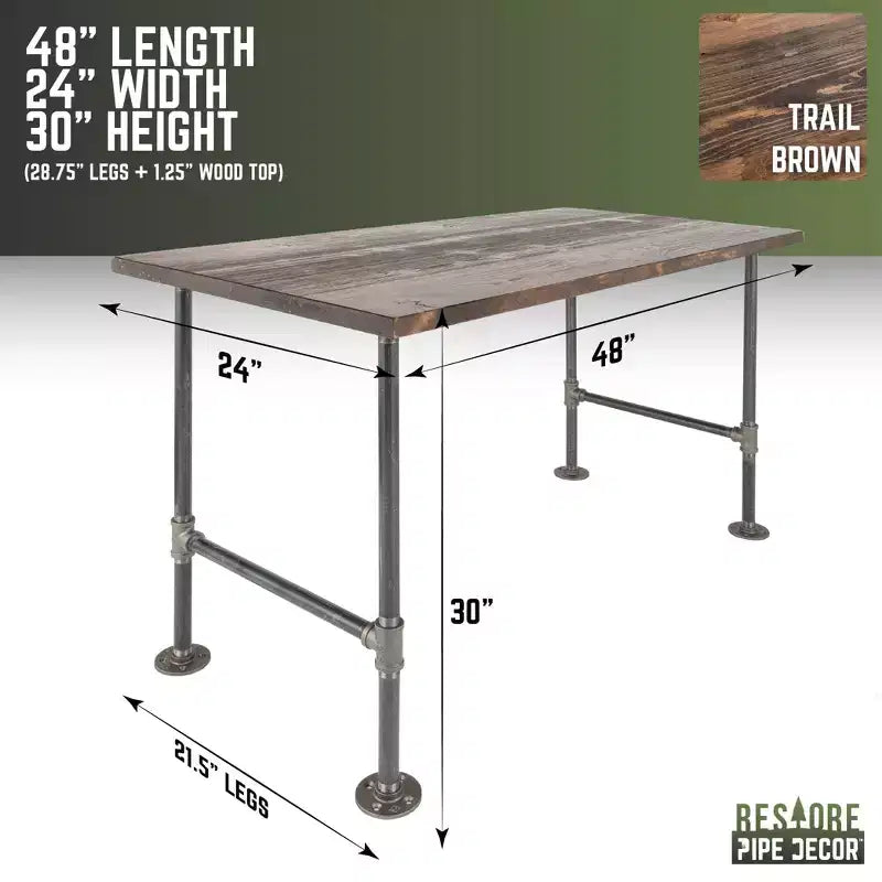 Bureau de travail en bois massif brun RESTORE de Pipe Decor