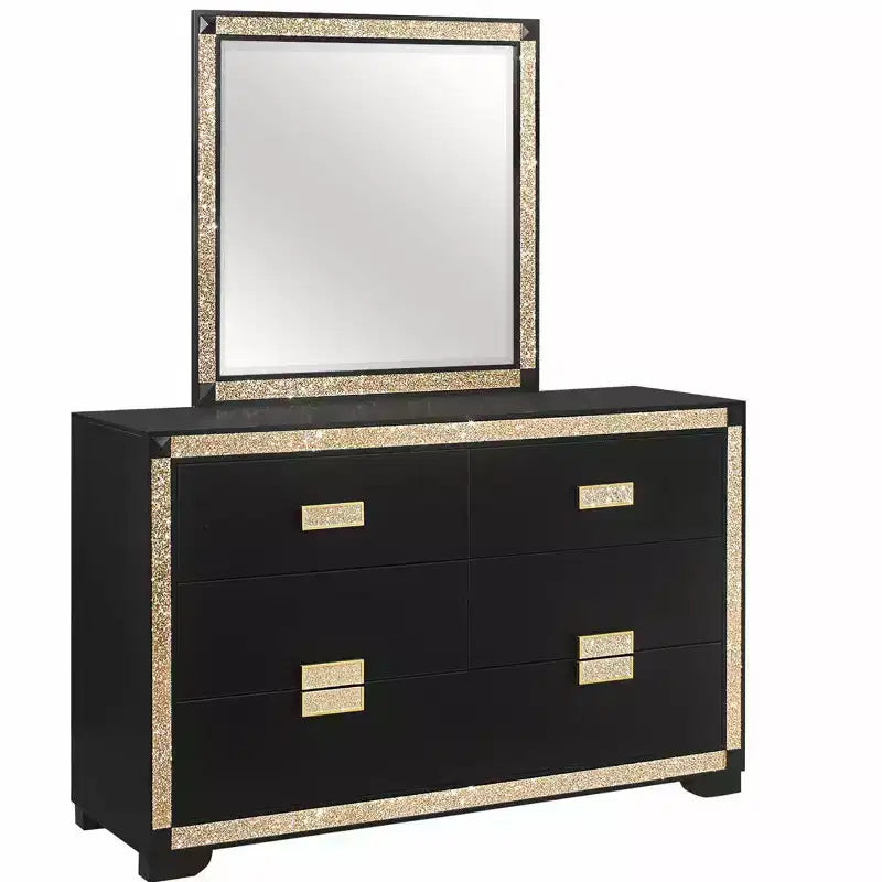 HomeStock Commode horizontale en panneaux de particules de 20,25 po de hauteur avec 4 tiroirs, noire