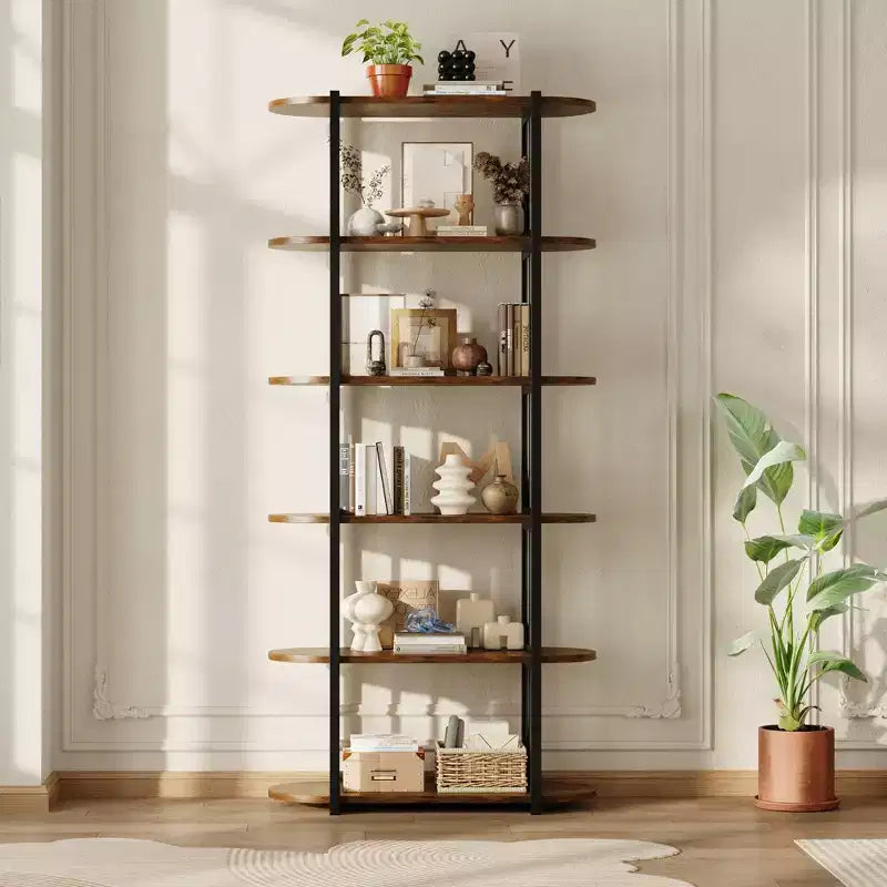 Étagère industrielle à 6 niveaux – Bibliothèque de 180 cm de haut avec cadre en métal et étagères en MDF, étagère de rangement autoportante pour salon, chambre, maison