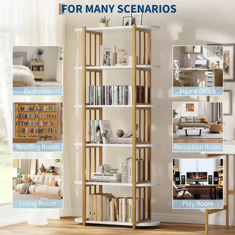 Étagère industrielle à 6 niveaux – Bibliothèque de 180 cm de haut avec cadre en métal et étagères en MDF, étagère de rangement autoportante pour salon, chambre, maison