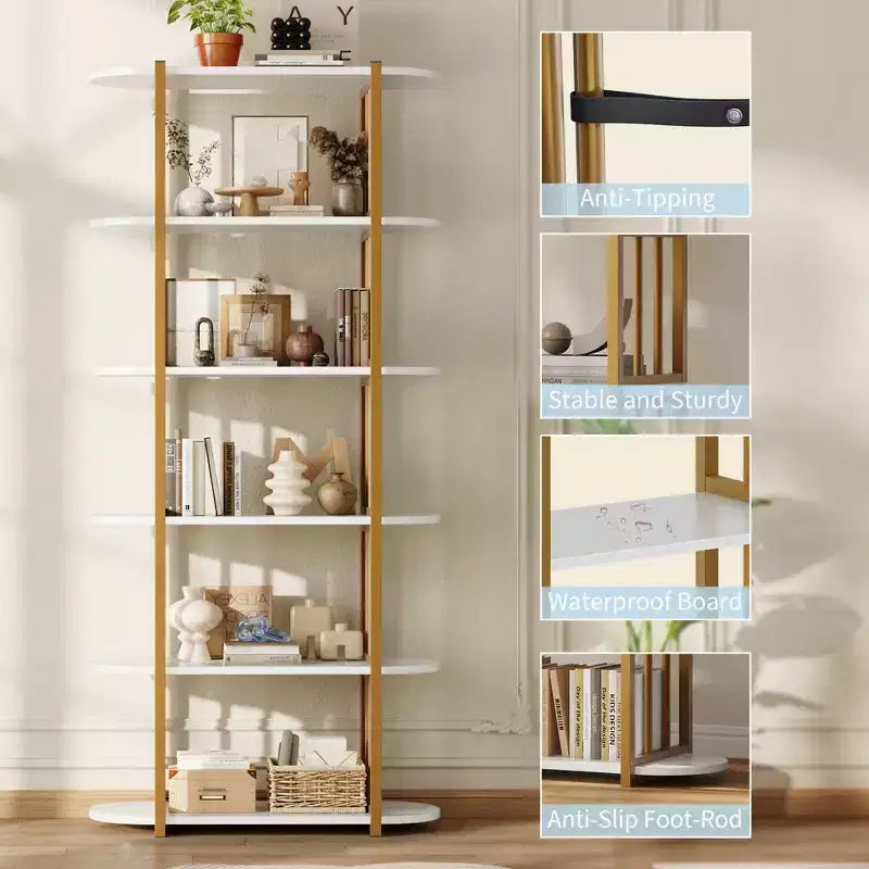 Étagère industrielle à 6 niveaux – Bibliothèque de 180 cm de haut avec cadre en métal et étagères en MDF, étagère de rangement autoportante pour salon, chambre, maison