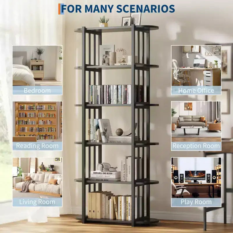 Étagère industrielle à 6 niveaux – Bibliothèque de 180 cm de haut avec cadre en métal et étagères en MDF, étagère de rangement autoportante pour salon, chambre, maison