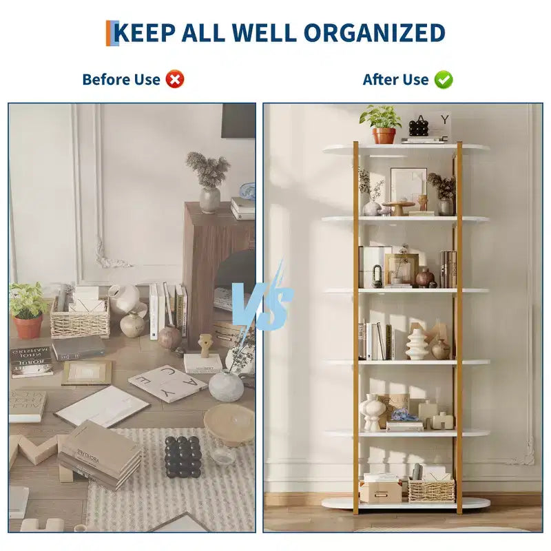 Étagère industrielle à 6 niveaux – Bibliothèque de 180 cm de haut avec cadre en métal et étagères en MDF, étagère de rangement autoportante pour salon, chambre, maison