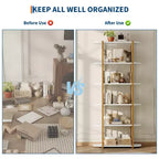 Étagère industrielle à 6 niveaux – Bibliothèque de 180 cm de haut avec cadre en métal et étagères en MDF, étagère de rangement autoportante pour salon, chambre, maison