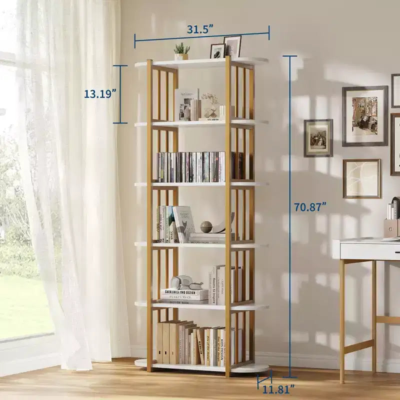 Étagère industrielle à 6 niveaux – Bibliothèque de 180 cm de haut avec cadre en métal et étagères en MDF, étagère de rangement autoportante pour salon, chambre, maison