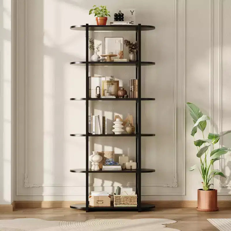 Étagère industrielle à 6 niveaux – Bibliothèque de 180 cm de haut avec cadre en métal et étagères en MDF, étagère de rangement autoportante pour salon, chambre, maison