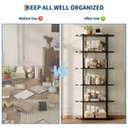 Étagère industrielle à 6 niveaux – Bibliothèque de 180 cm de haut avec cadre en métal et étagères en MDF, étagère de rangement autoportante pour salon, chambre, maison