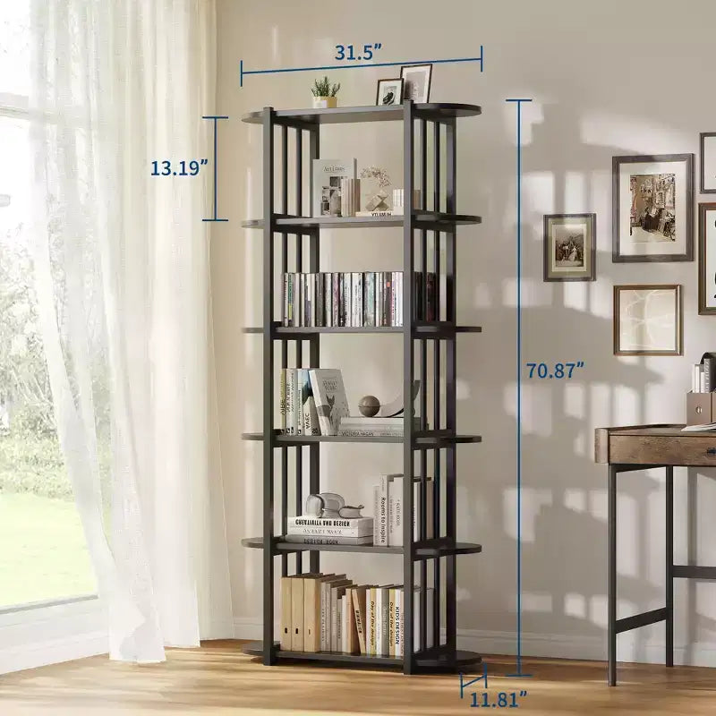Étagère industrielle à 6 niveaux – Bibliothèque de 180 cm de haut avec cadre en métal et étagères en MDF, étagère de rangement autoportante pour salon, chambre, maison