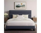 Bed Frame with Upholstered Headboard, Wooden Slats Support, Dark Grey Mattress Foundation