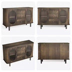 GarveeHome Buffet de salle à manger 47 po avec 2 portes en verre cannelé et 3 tiroirs, meuble d'appoint de bar à café moderne de style ferme avec étagères réglables