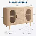 GarveeHome Buffet de salle à manger 47 po avec 2 portes en verre cannelé et 3 tiroirs, meuble d'appoint de bar à café moderne de style ferme avec étagères réglables