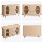 GarveeHome Buffet de salle à manger 47 po avec 2 portes en verre cannelé et 3 tiroirs, meuble d'appoint de bar à café moderne de style ferme avec étagères réglables