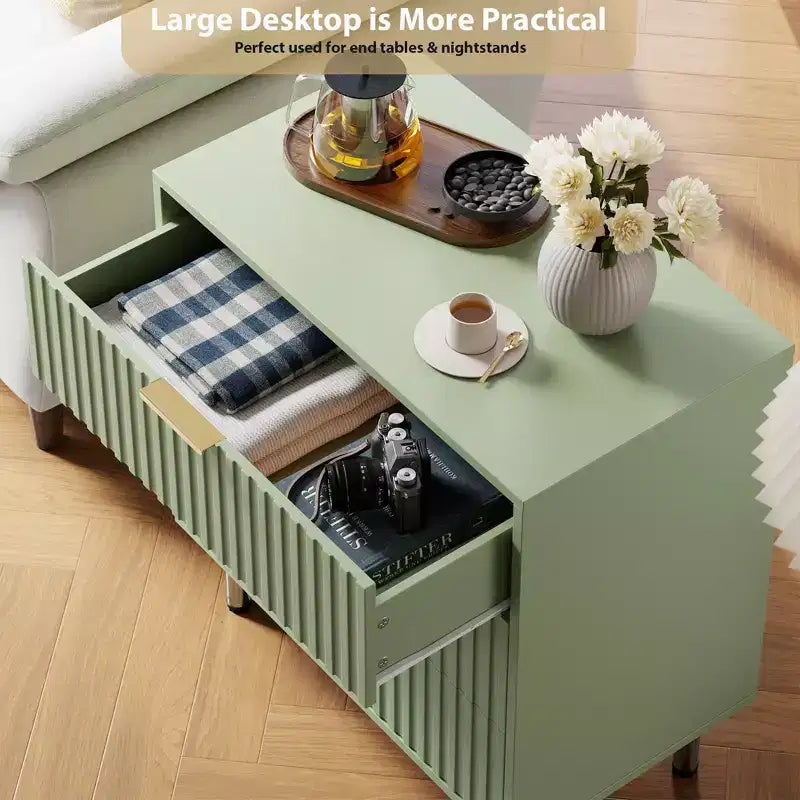 Commode à 3 tiroirs pour chambre à coucher, table de chevet moderne cannelée avec tiroirs profonds, commode avec plateau large, organisateur de commode en bois, table d'appoint.