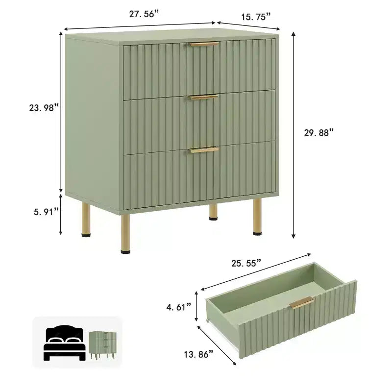 Commode à 3 tiroirs pour chambre à coucher, table de chevet moderne cannelée avec tiroirs profonds, commode avec plateau large, organisateur de commode en bois, table d'appoint.