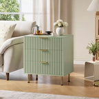 3 Drawer Dresser for Bedroom, Fluted Modern Nightstand with Deep Drawers, Chest of Drawers with Wide Top, Wooden Dresser Organizer, Side Table