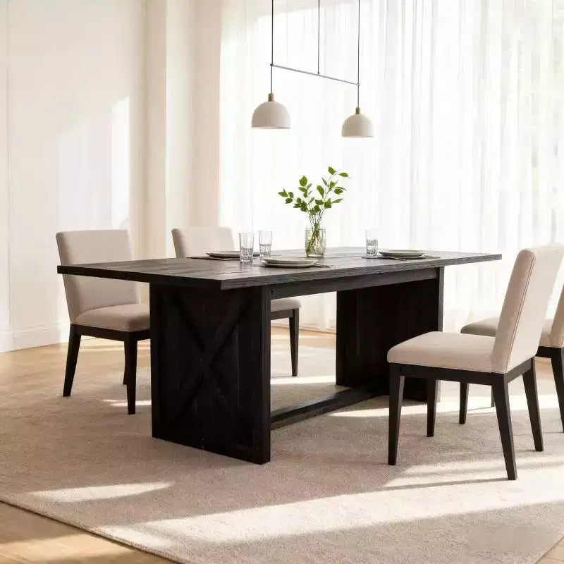 Homy Casa Rectangular Dining Table with X-Frame Base, Farmhouse Industrial Style for Dining Room, Black Wood