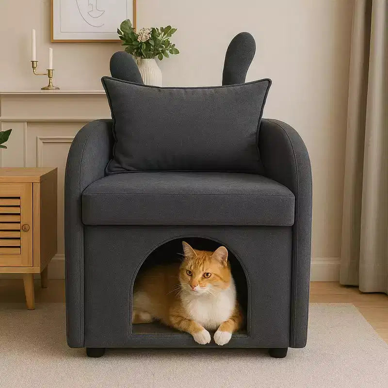 Fauteuil Okak en forme d'oreille de lapin, avec cachette intégrée pour chats et chiens, canapé-lit simple pour animaux de compagnie, pour chambre à coucher et salon.