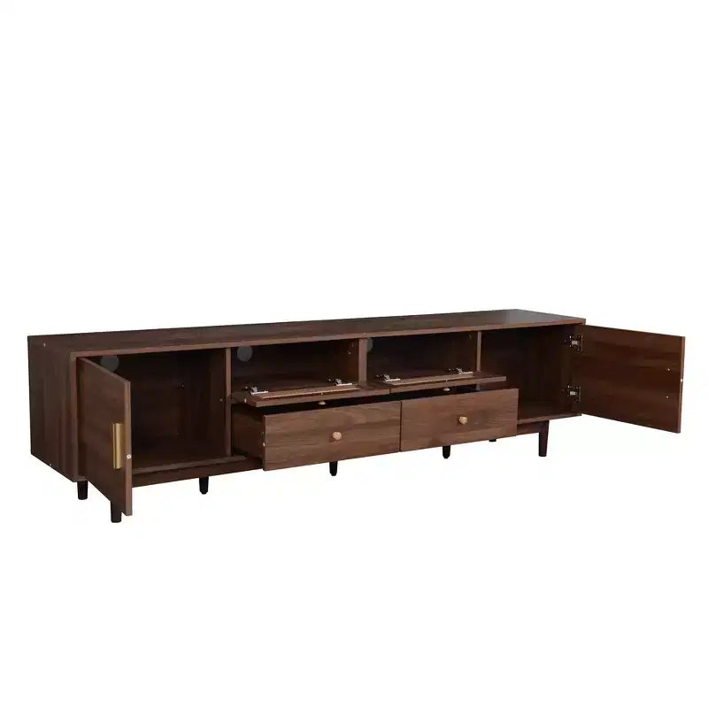 Meuble TV pour téléviseurs jusqu'à 85 pouces, console TV de style campagnard avec tiroirs, marron - ModernLuxe
