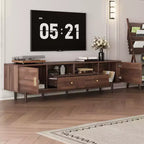 Meuble TV pour téléviseurs jusqu'à 85 pouces, console TV de style campagnard avec tiroirs, marron - ModernLuxe