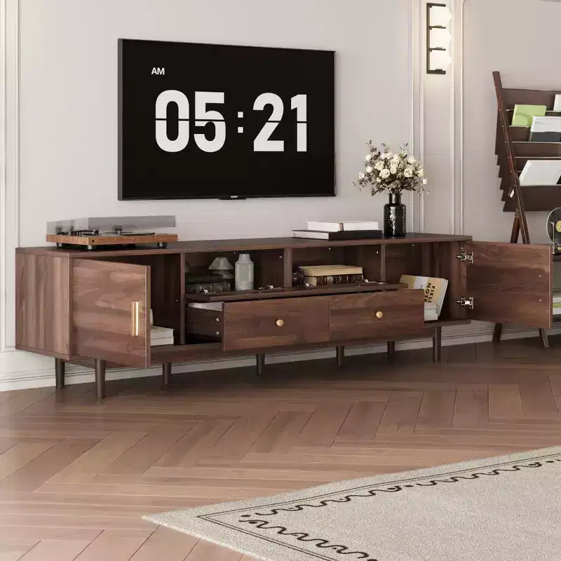 Meuble TV pour téléviseurs jusqu'à 85 pouces, console TV de style campagnard avec tiroirs, marron - ModernLuxe