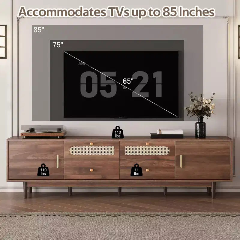 Meuble TV pour téléviseurs jusqu'à 85 pouces, console TV de style campagnard avec tiroirs, marron - ModernLuxe