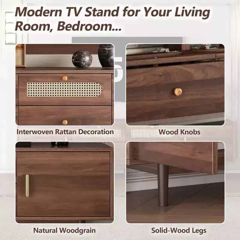 Meuble TV pour téléviseurs jusqu'à 85 pouces, console TV de style campagnard avec tiroirs, marron - ModernLuxe