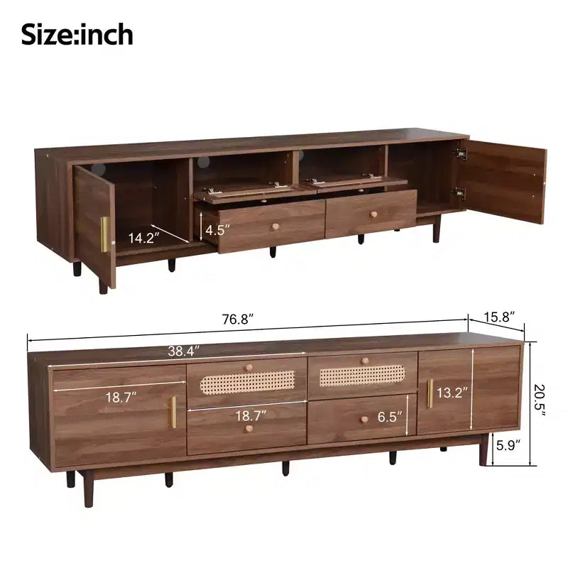Meuble TV pour téléviseurs jusqu'à 85 pouces, console TV de style campagnard avec tiroirs, marron - ModernLuxe
