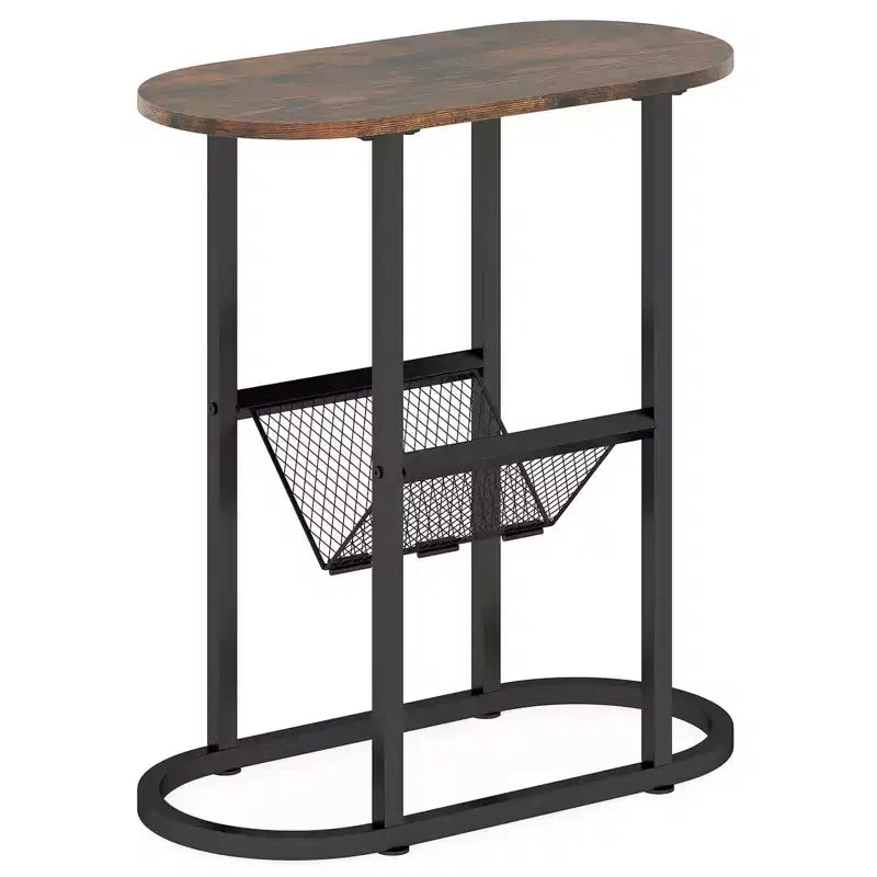 Table d'appoint Costway avec plateau imitation marbre et porte-revues, cadre métallique robuste, marron/blanc
