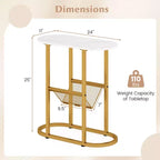 Table d'appoint Costway avec plateau imitation marbre et porte-revues, cadre métallique robuste, marron/blanc