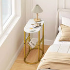 Table d'appoint Costway avec plateau imitation marbre et porte-revues, cadre métallique robuste, marron/blanc