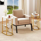 Table d'appoint Costway avec plateau imitation marbre et porte-revues, cadre métallique robuste, marron/blanc
