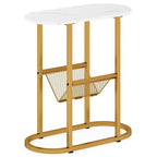 Table d'appoint Costway avec plateau imitation marbre et porte-revues, cadre métallique robuste, marron/blanc